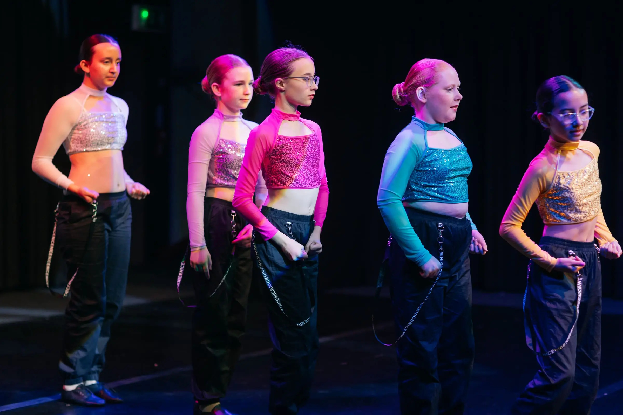 Modern jazz dancers mid-routine at Dancemania Kidlington